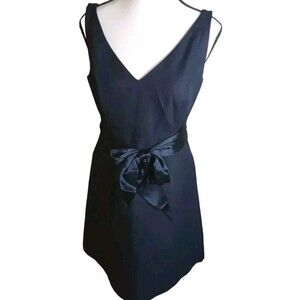 J.Crew Dress Size P6 Navy Blue Satin Tie Cotton Lined Back Zip
